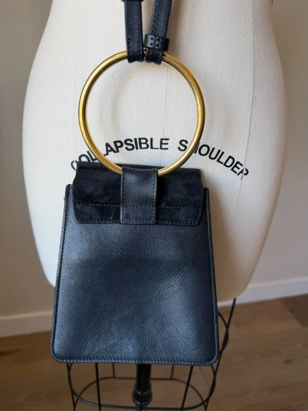 Chloe Faye Mini Bracelet Bag | Black Suede Leather Crossbody | Designer Purse